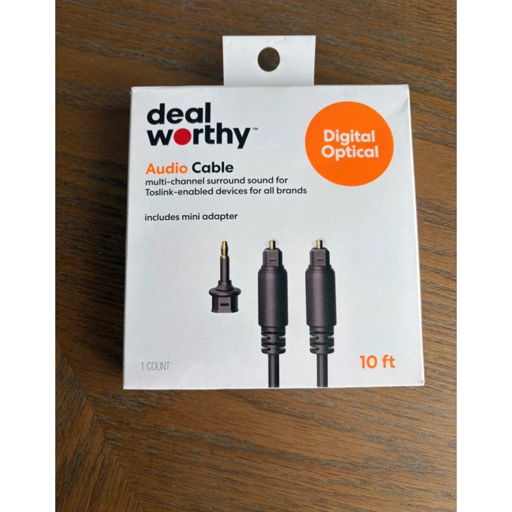Deal Worthy Digital Optical Audio Cable 10ft Toslink with Mini Adapter Black